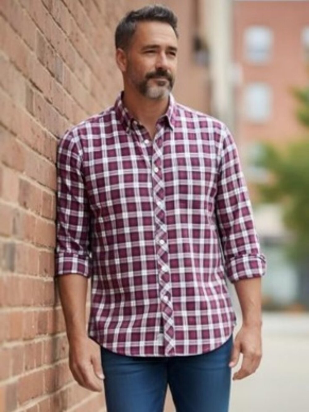 BANANA REPUBLIC Soft Wash Red Plaid Long Sleeve Button Front Shirt Mens MEDIUM